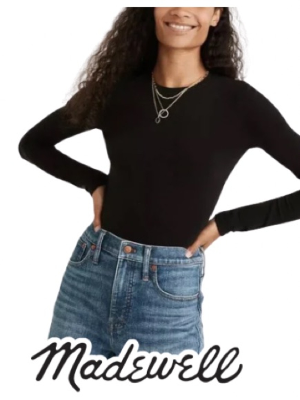Madewell | Black Crewneck Thong Bodysuit - Size L